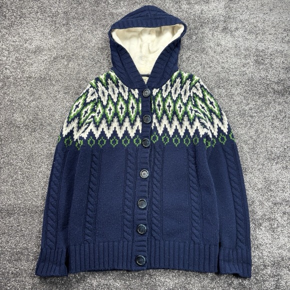 L.L. Bean Sweaters - L.L.Bean Cardigan Sweater Women's Medium Lambswool Fair Isle Knit Hooded